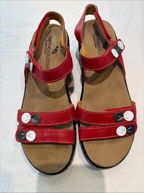 ORTHOsolutIons Red Leather Strap Sandals